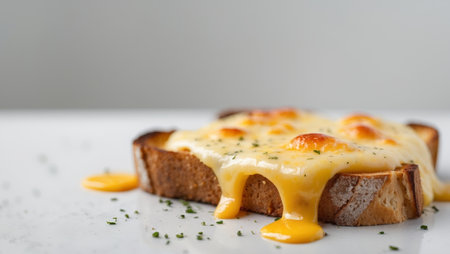 AI Generated. Savory Welsh rarebit featuring melted cheese on toastの素材