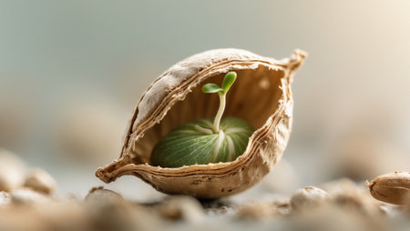 AI Generated. Seed Shell Opening with Emerging Sprout Macroの素材