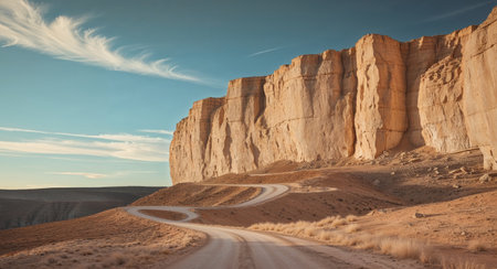 AI Generated. A rocky cliff with a dirt road leading up to itの素材