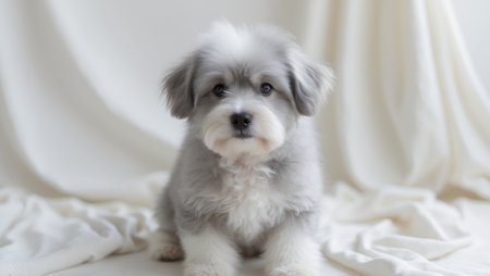 AI Generated. Adorable Fluffy Gray and White Dog Sittingの素材