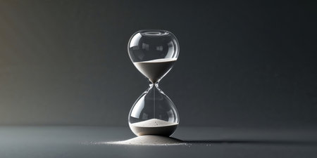 AI Generated. An hourglass with almost no sand left in the upper chamberの素材