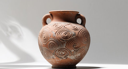 AI Generated. Ancient Terracotta Vase with Carved Designの素材