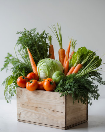 AI Generated. Assortment Of Fresh Vegetables In Wooden Boxの素材