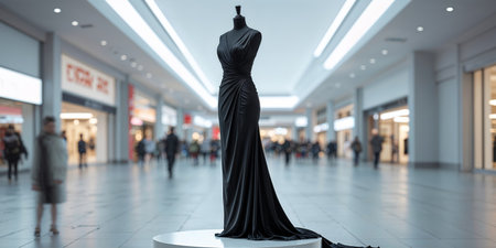 AI Generated. Black dress on mannequin in shopping mallの素材
