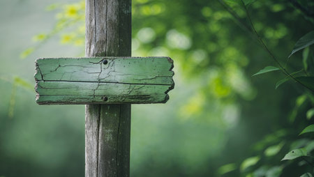 AI Generated. a close up of a sign on a wooden pole with a green backgroundの素材