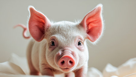AI Generated. A Curious Young Piglet with Pink Ears and a Snout Poised for Explorationの素材