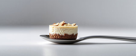 AI Generated. Mini Chocolate Almond Cheesecake on a Spoonの素材