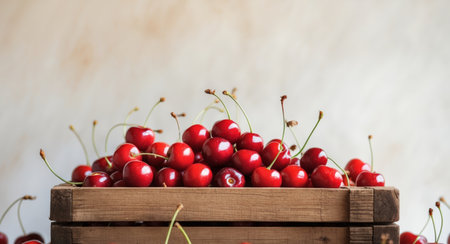 AI Generated. Rustic Wooden Crate Overflowing with Juicy Cherriesの素材