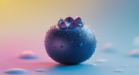 AI Generated. Single blueberry on a colorful backgroundの素材