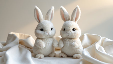 AI Generated. Two stuffed rabbits are standing next to each otherの素材