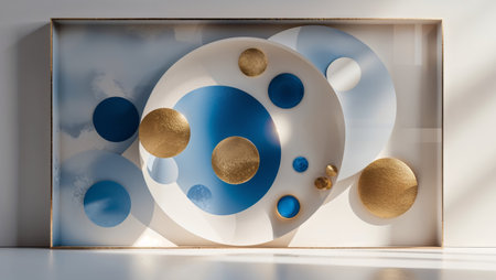 AI Generated. Abstract Geometric Background with Blue and Gold Circlesの素材