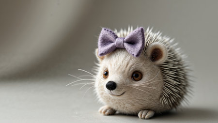 AI Generated. Adorable Needle Felted Hedgehog with Purple Bow Tieの素材