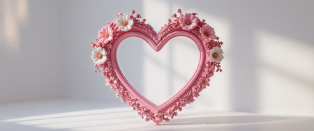AI Generated. Ornate Pink Heart Frame with Floral Decorationsの素材