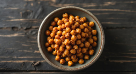 AI Generated. Crispy Roasted Chickpeas in a Rustic Bowl on a Dark Surfaceの素材
