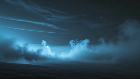 AI Generated. Abstract Night Sky with Blue Light and Fogの素材