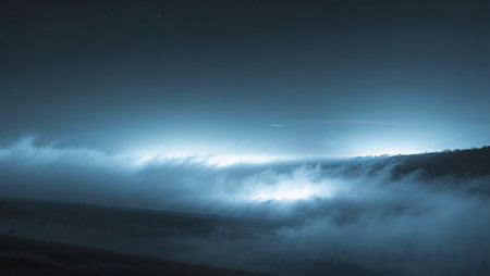 AI Generated. Abstract Night Sky with Blue Light and Fogの素材