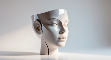 AI Generated. Abstract Sculpture of a Stylized Female Face in Glossy Finishの素材