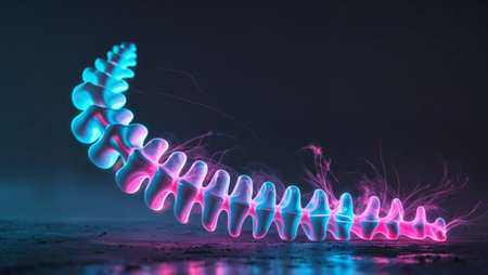 AI Generated. Abstract Representation of Glowing Neon Spinal Structure in Darknessの素材