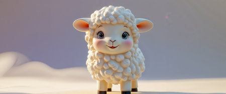 AI Generated. Adorable Animated Sheep Figurine with Textured Wool and Playful Expression in Soft Pastel Colorsの素材
