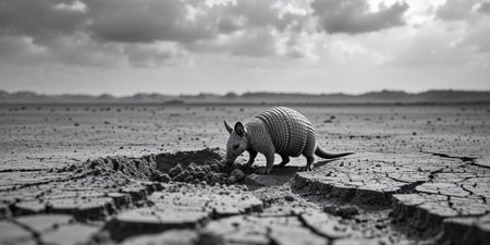 AI Generated. an armadillo digging a burrow in a dry lake bedの素材