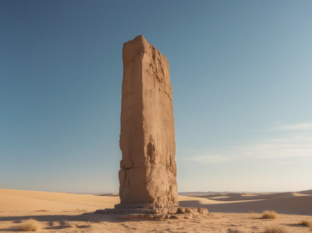 AI Generated. A large stone pillar is in the middle of a desertの素材