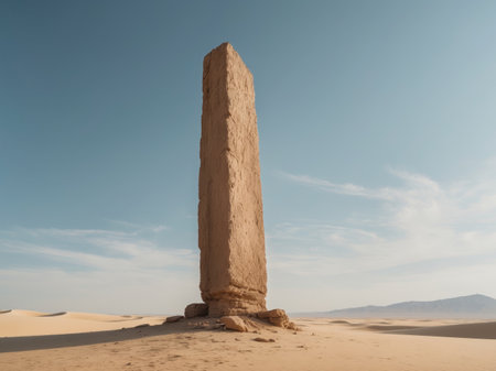AI Generated. A large stone pillar is in the middle of a desertの素材