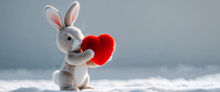 AI Generated. a stuffed white fluffy rabbit with big ears holding a red heartの素材