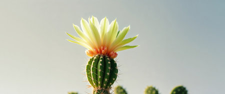 AI Generated. Beautiful Cactus Flower Blooming in Natural Sunlight Backgroundの素材