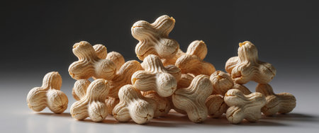 AI Generated. A perfect shot of crunchy peanut puffs on a dark backgroundの素材