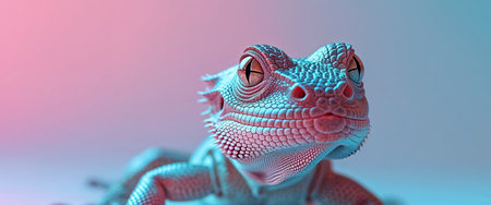 AI Generated. a close up of a lizard with a pink and blue backgroundの素材