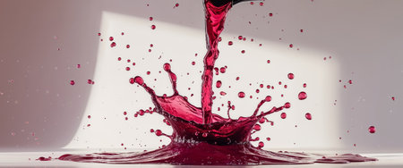 AI Generated. Red wine splashing in motion with liquid dropsの素材