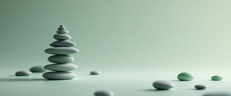 AI Generated. Tranquil Stacked Stones on Soft Mint Background for Serenity Conceptsの素材