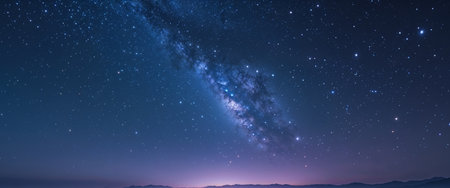 AI Generated. tranquil landscape beneath a starry night sky exudes a serene beauty with stars shining brightly and cosmos feeling within reachの素材