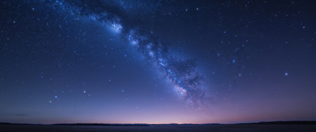 AI Generated. tranquil landscape beneath a starry night sky exudes a serene beauty with stars shining brightly and cosmos feeling within reachの素材