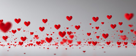 AI Generated. Valentines day background banner - abstract panorama background with red hearts - concept loveの素材