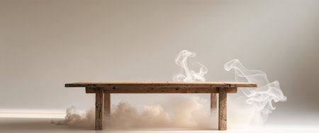AI Generated. Wooden table with smoke in the backgroundの素材