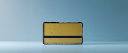 AI Generated. Yellow and black striped sign with a blue backgroundの素材