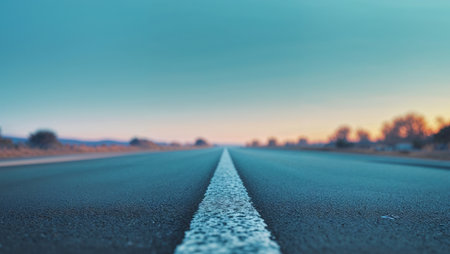 AI Generated. Empty paved road stretching to a bright skyの素材