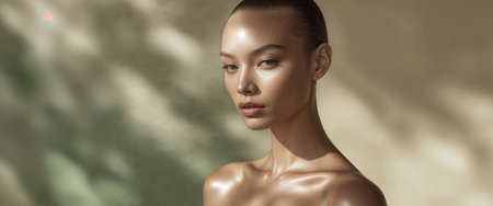 AI Generated. Fashion Model Posing in Natural Light with Soft Shadowsの素材