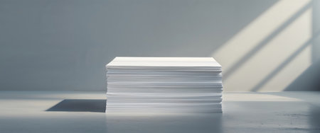 AI Generated. A stack of blank white sheets of paper arranged neatly on a clean surfaceの素材