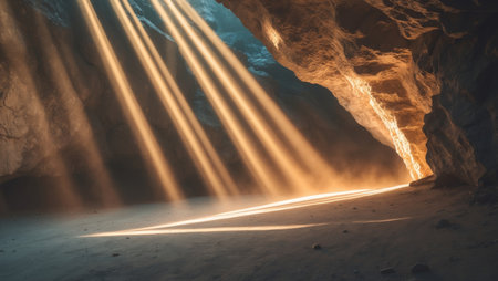 AI Generated. A mysterious cave interwoven with light and shadowの素材