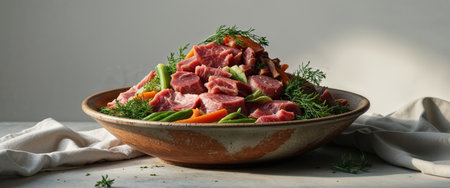 AI Generated. A bowl of food with a lot of meat and vegetablesの素材