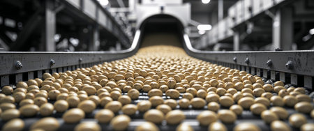 AI Generated. Conveyor Belt System Transporting Soybeans in Industrial Processing Facilityの素材