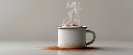 AI Generated. Homemade spicy hot chocolate in an enamel mug with a touch of cinnamonの素材