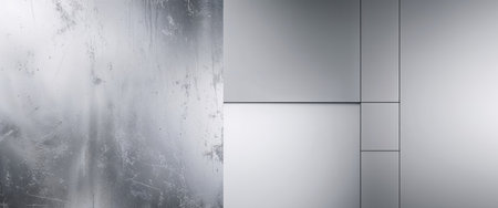 AI Generated. Modern and industrial aesthetic created by a subtle grunge texture on a metallic silver gradient backgroundの素材