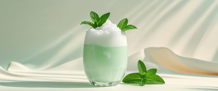 AI Generated. Refreshing Coconut Drink with Mint Garnish Tropical Summer Beverageの素材