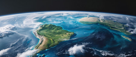 AI Generated. Stunning View of Earth from Space with Rich Blue Oceans and Lush Green Continentsの素材