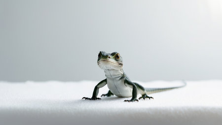 AI Generated. there is a small stuffed lizard that is sitting on a white surfaceの素材