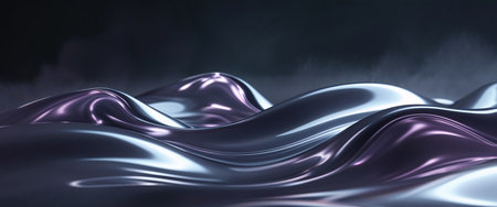AI Generated. Abstract representation of flowing liquid metal with smooth curves and reflections in a dark settingの素材