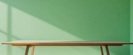 AI Generated. Empty wooden table with green backgroundの素材